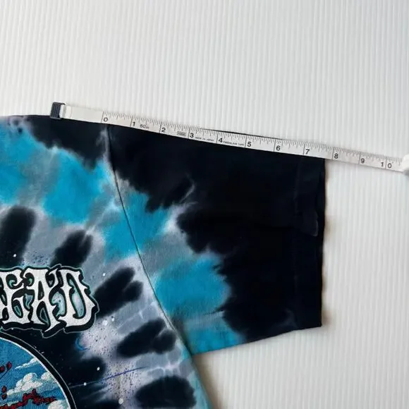 Grateful Dead Liquid Blue Tie Dye Skull Roses Steal Your Bertha Tee Double Sided - Picture 7 of 10